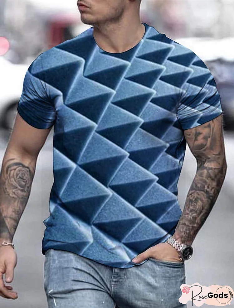 Men's Tee T Shirt 3D Print Plaid Checkered Graphic 3D Short Sleeve Party Tops Basic Comfortable Big and Tall Round Neck