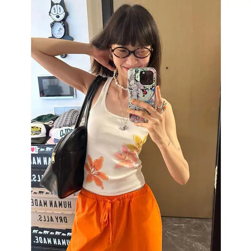 Aiertu Print Tank Tops Women Clothes Sleeveless Tshirts Streetwear Korean Fashion Floral Summer Tops Y2k Chic Tanks Vest Aiertu
