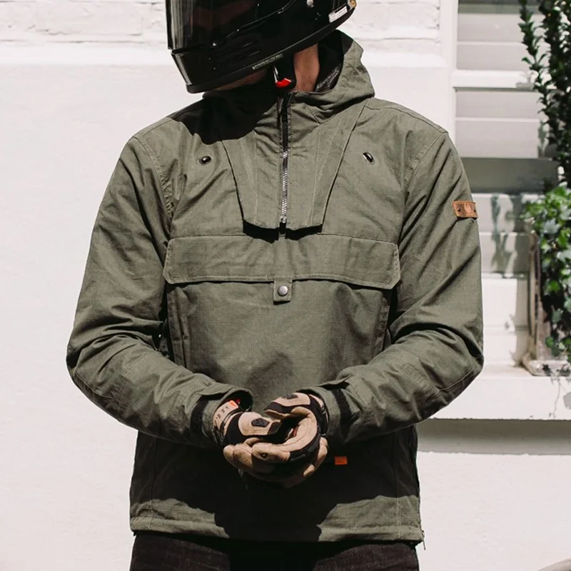 Detachable Drawstring Hood Utility Pockets And Side Zip Pullover Jacket