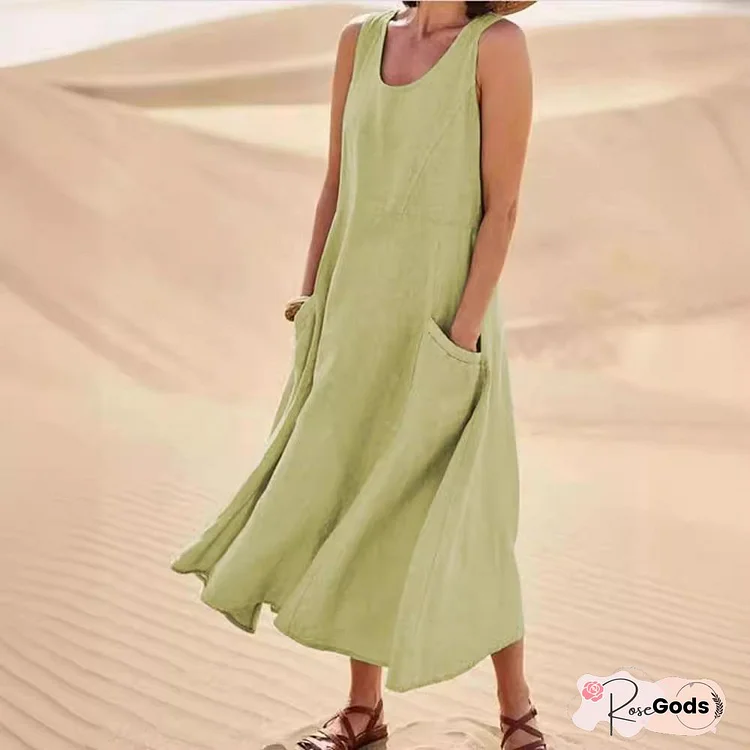 Crew Neck Casual Sleeveless Dress
