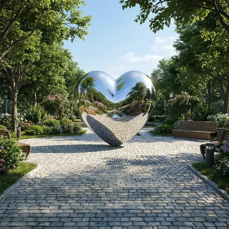 Mirrored Stainless Steel Love Heart Sculpture