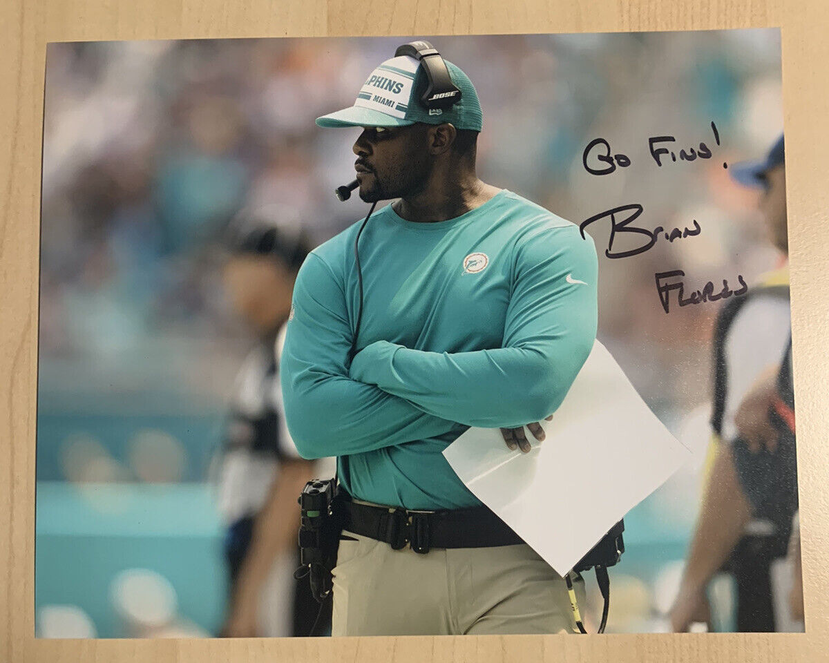 BRIAN FLORES HAND SIGNED 8x10 Photo Poster painting MIAMI DOLPHINS HEAD COACH AUTOGRAPHED COA