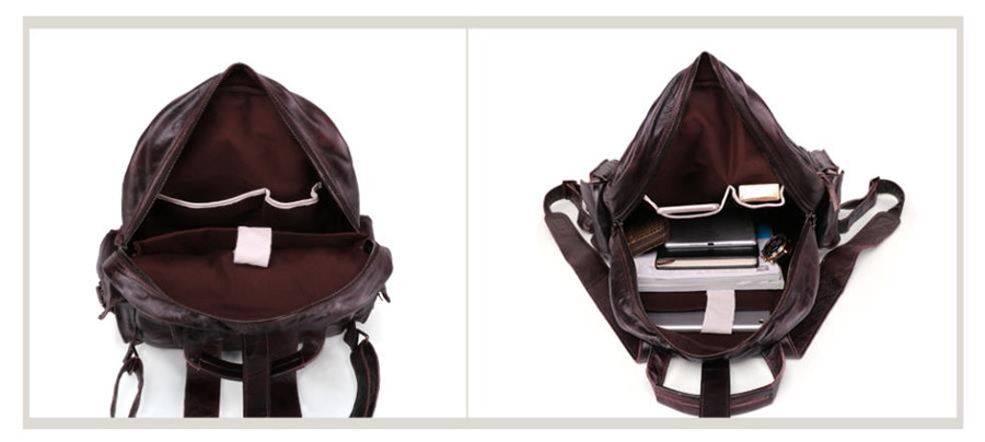 Color Coffee Capacity Display of Woosir Backpack Vintage Genuine Leather