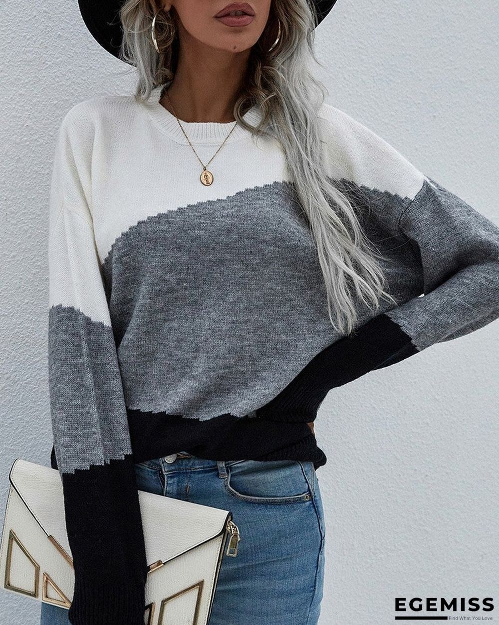 Color Block Drop Shoulder Sweater | EGEMISS