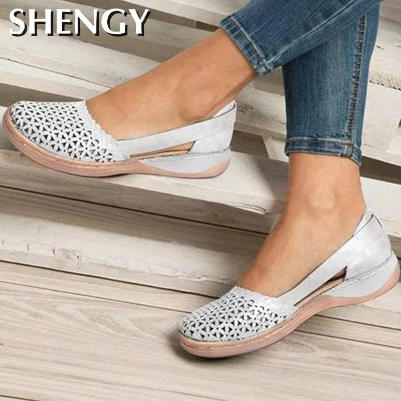 Summer Women Wedges Orthopedic Sandals Office Shoes Woman Hollow Out Vintage Shoes Slip On Casual Sewing Ladies bunion Sandals