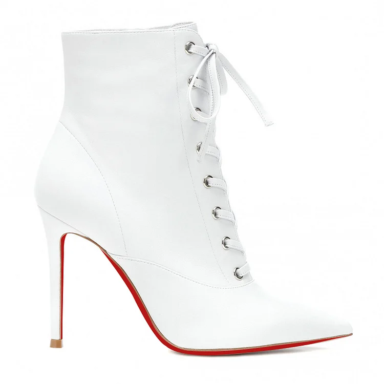 100mm/120mm Women's Pointy Toe Lace-up Stiletto High Heel Red Bottom Ankle Boots VOCOSI VOCOSI