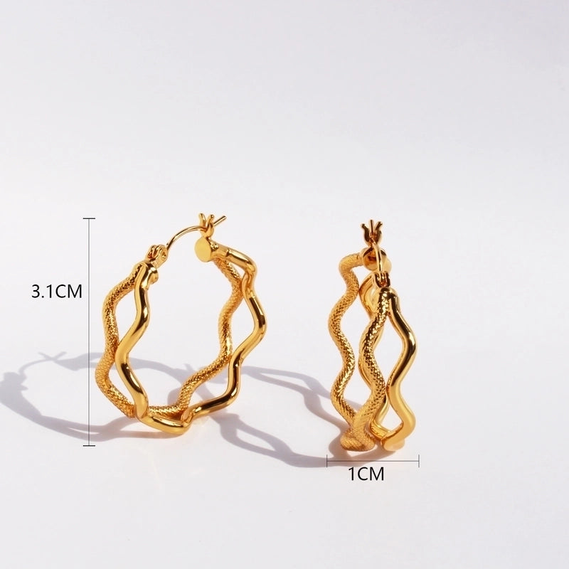 1 Pair Exaggerated Cool Style Waves Layered Plating Brass 24K Gold Plated Earrings
