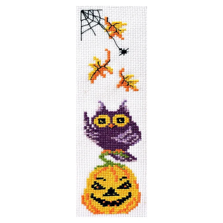 11CT Stamped Double-Sided Pumpkin Owl Embroidery Bookmarks 18x6cm for Book Lover gbfke