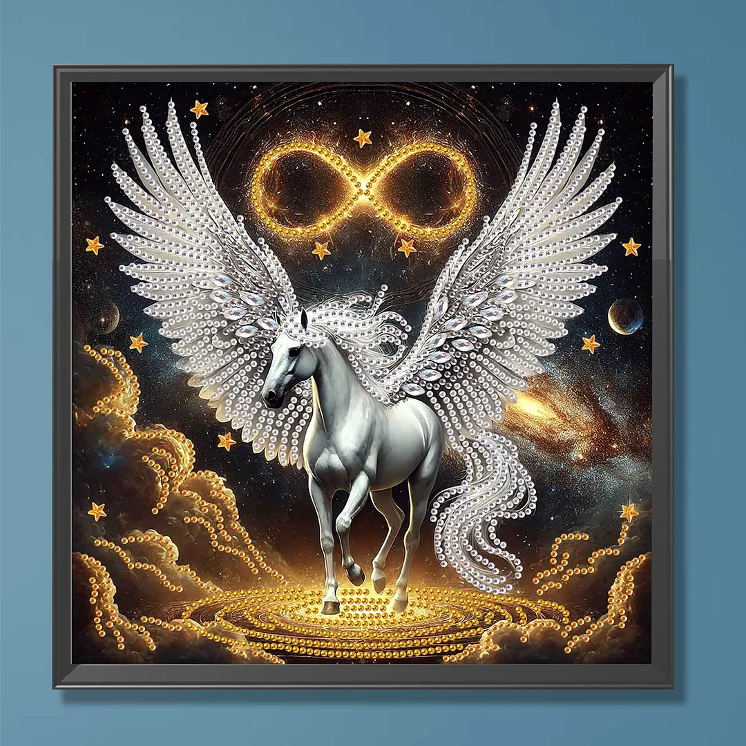 Starry Pearl Pegasus Special Shaped 5D DIY Partial Drill Diamond Painting Kits for Adults Beginners Home Decor Diamonds Paintings Gem Art 11.81 X11.81inch
