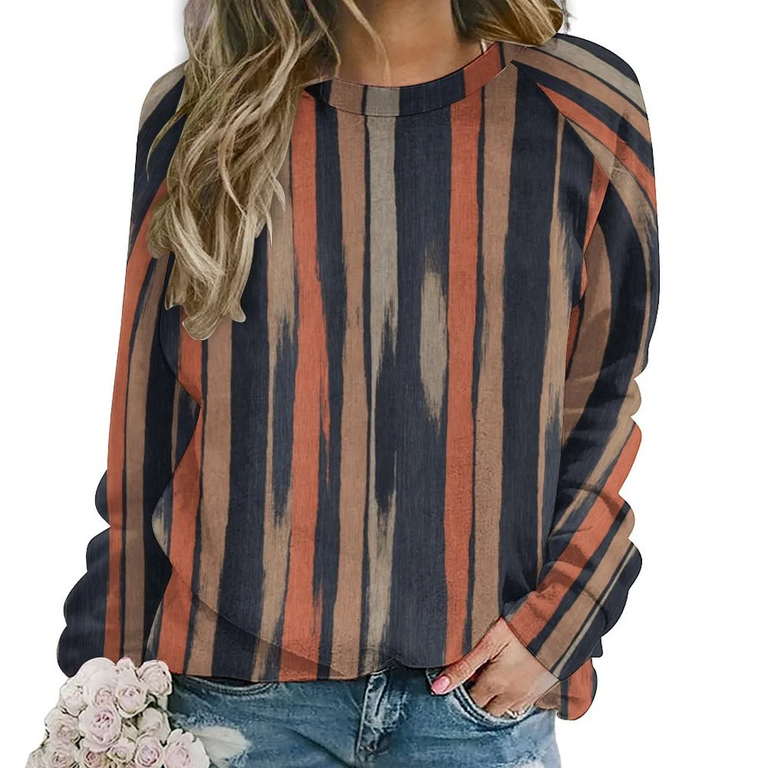 Printed Long Sleeve Casual Sweatshirt for  Women and Men Unisex Pattern Striped, Red, Black