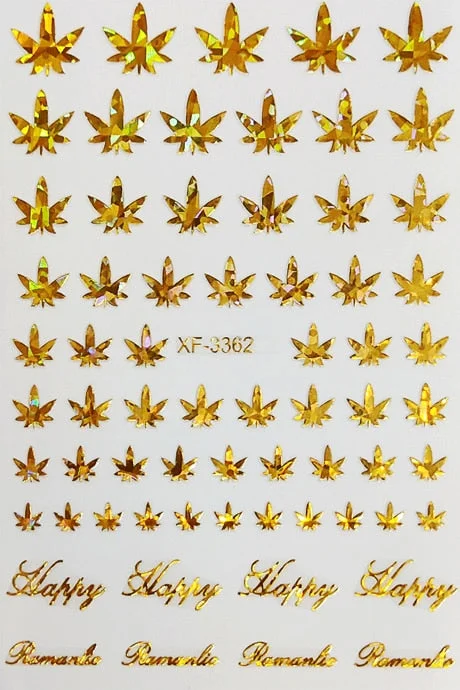 12 Colors Fashion 3D Colorful Nail Art Stickers Weed Leaf Stickers on Nails Manicure Design Decoration Colorful Line Decoration
