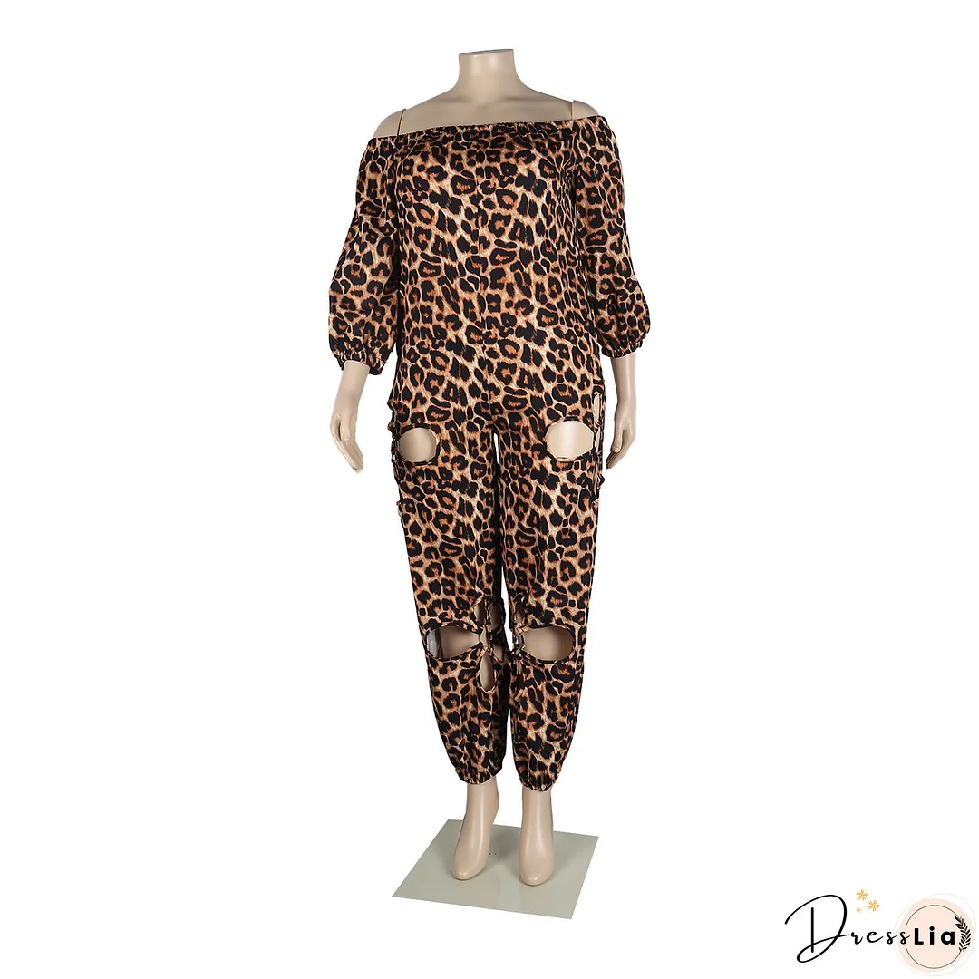 Sexy Slim Low Back Crochet Print Plus Size Jumpsuit