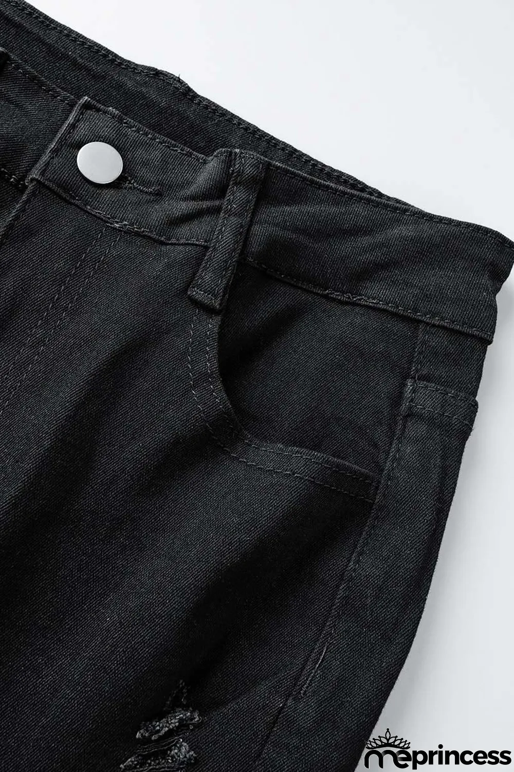 Black Casual Solid Ripped High Waist Boot Cut Denim Jeans