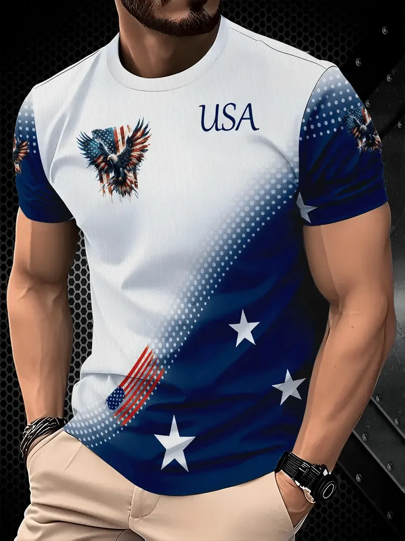 Men's Business Stripe Logo Print Short Sleeve T-Shirt