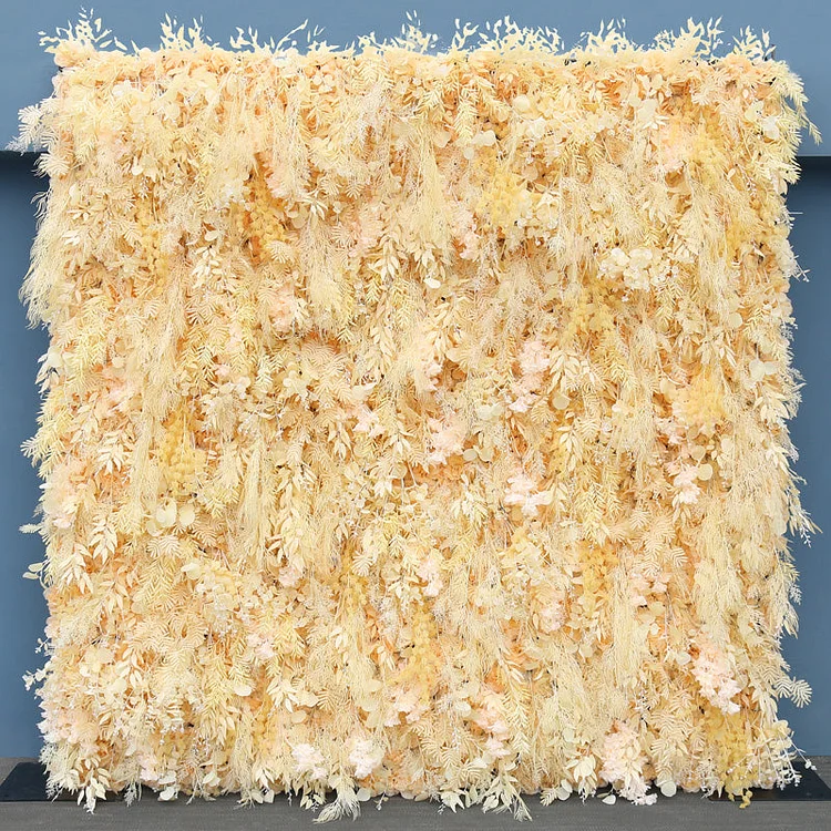 A602 A7424 Champagne Feather Cloth Artificial Flower Wall Pampas Plume Grass Fabric Plants Wall