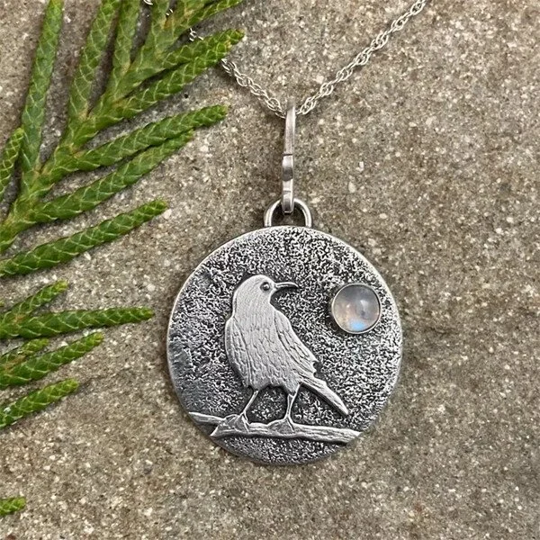 Sterling Silver Bird Signet Moonstone Pendant Necklace