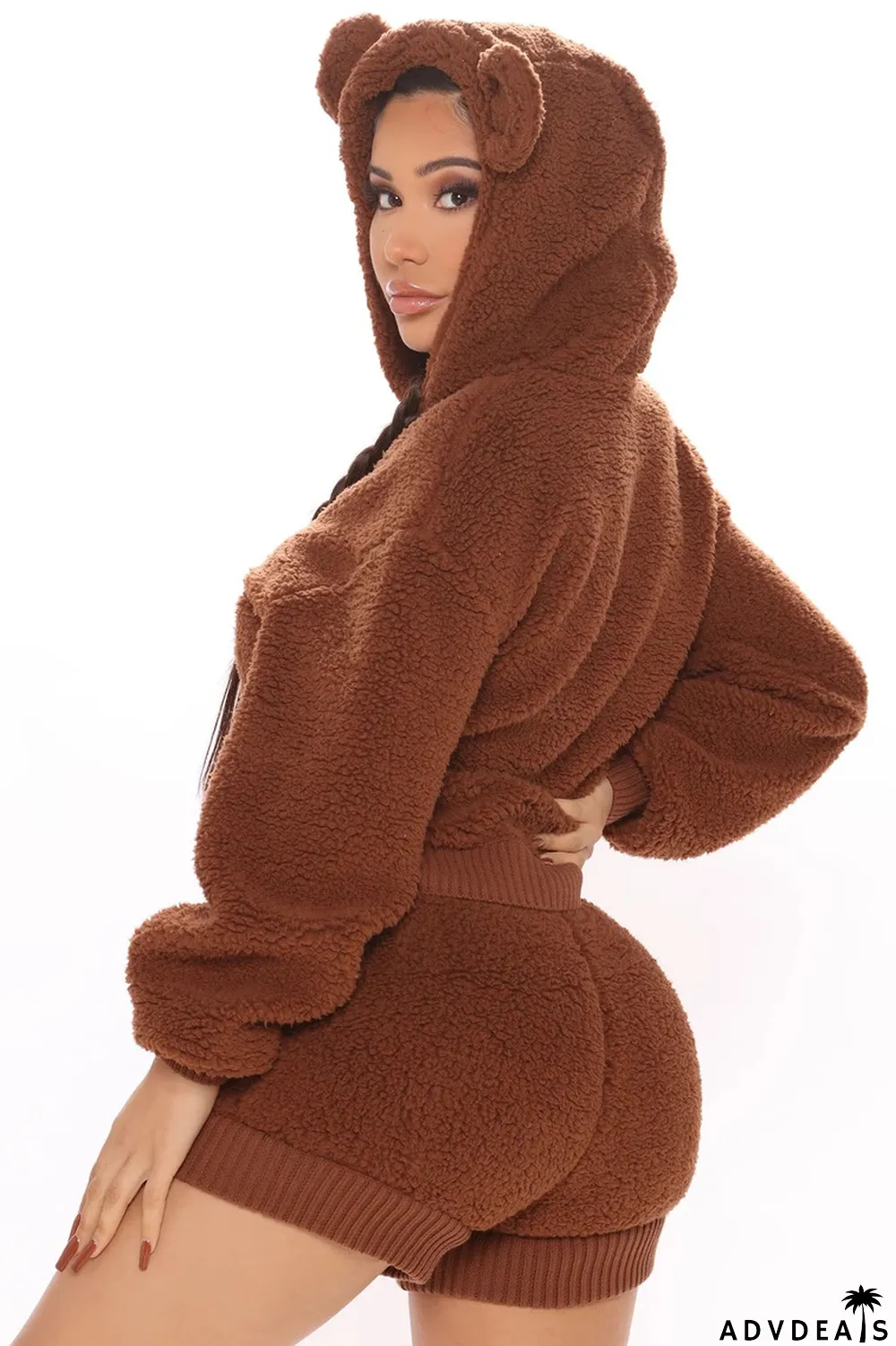 Casual Plush Thick Hooded Long Sleeve 2 Piece Sets