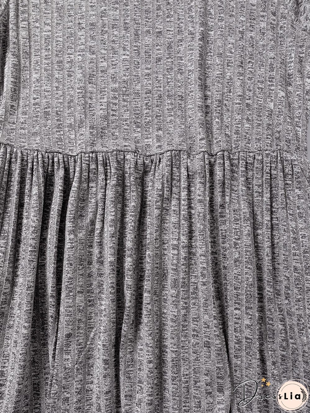 Textured Gray Ruffle Detail A-Line Midi Dress