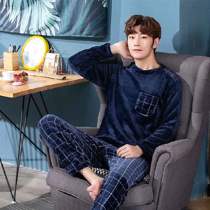 Men's Winter Pajamas Thicken Warm Soft Flannel Pajamas Man Long-sleeved Sleepwear Couple Homme Nightwear Pyjamas