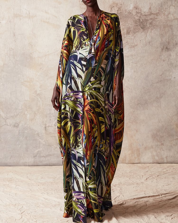 Vintage Print Kafutan Loose Dress