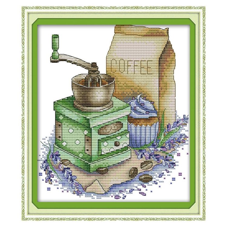 Joy Sunday - Coffee - 14CT 2 Strands Threads Printed Cross Stitch Kit - 27x22cm(Canvas)