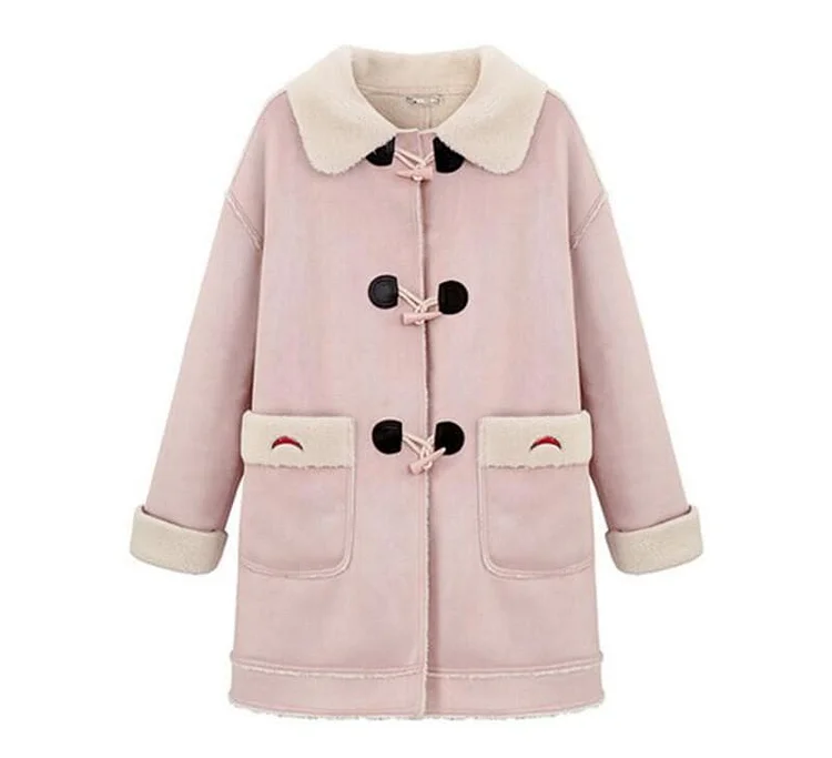 Pink/Blue Kawaii Winter Fluffy Fleece Midi Coat SP1710910
