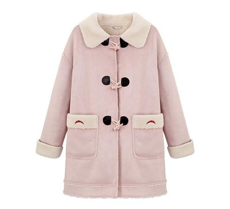 Pink/Blue Kawaii Winter Fluffy Fleece Midi Coat SP1710910