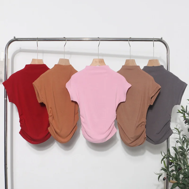 Uveng Real Shoot Half-High Collar Hottie Folded Slimmed Short T-Shirt Jacket Woman 87530