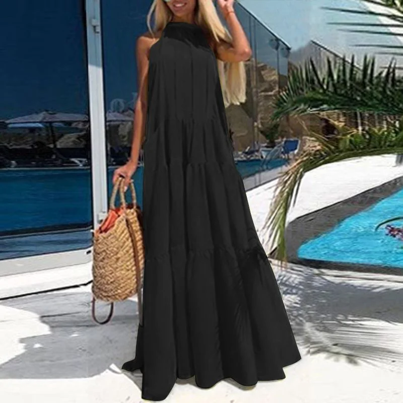 ZANZEA Women Sundress 2021 Summer Elegant Halter Neck Maxi Ruffles Dress Female Beach Dresses Sarafans Casual Vestidos