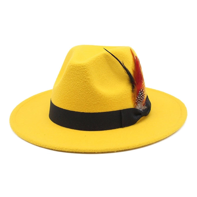 Bow Feather Top Hat Autumn And Winter Big Brim Hat Fashionable Men’s And Women’s Cashmere Felt Hat Style New Hats