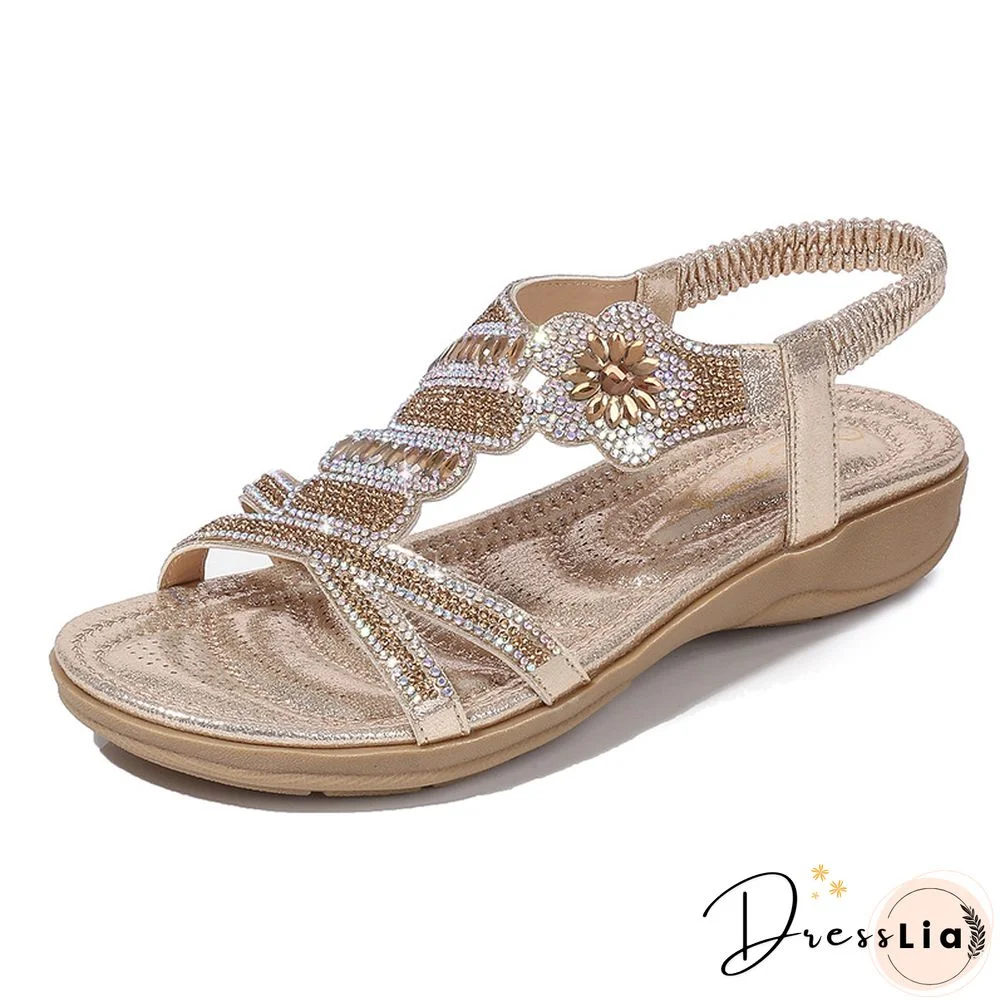 Fashion Casual Sandals Women Flat Wedges Party Diamonds Gladiator Summer Shoes Girls Low Heels Sandalias Mujer Feminina