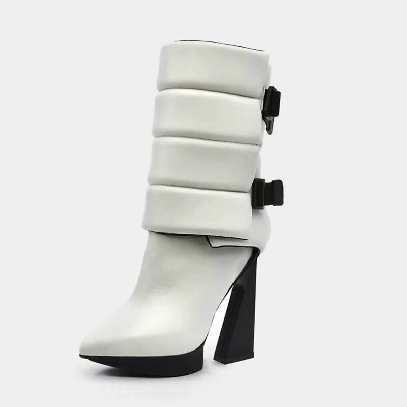 Thick-Soled Water Platform Boots Buckle Strap High Heel Mid-calf Boots Women's Mid Calf Boots 41