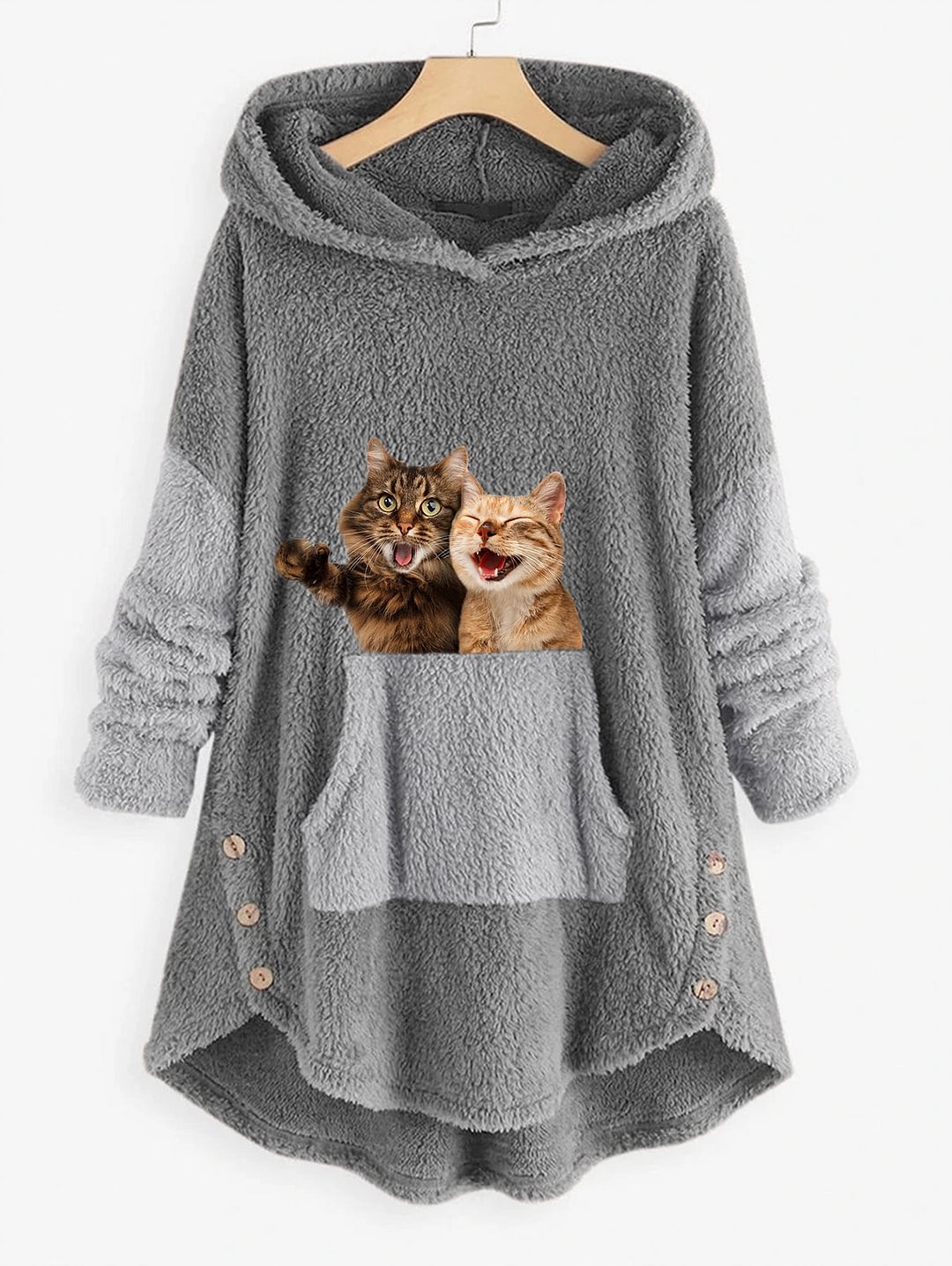 SocialShop Panel Cat Graphic Fleece Hoodie