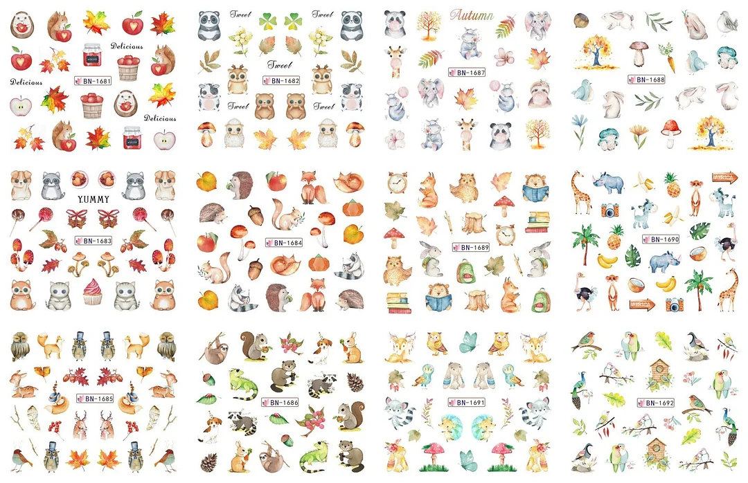 12pcs Fall Nail Stickers Set Maple Leaves Alphabet Flower Nail Water Stickers Transfer Decals Sliders DIY Manicures Decoration-Nail Inspo