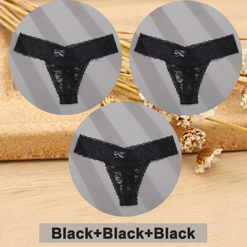 3PCS/Set Lace Panties Full Floral Underwear Women Panties Underpants Sexy Briefs Thong Lace G-String Female Lingerie Intimates