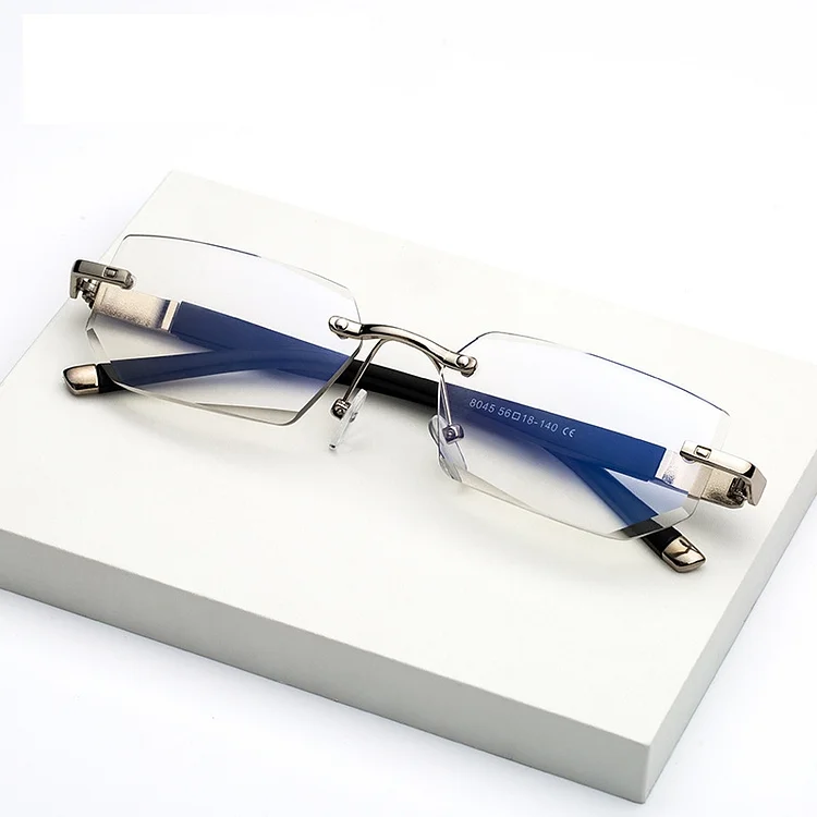 MODFANS Presbyopia Reading Glasses Blue Light Refractive Rimless Blue Light Blocking Glasses Men Correction Transparent Eyewear