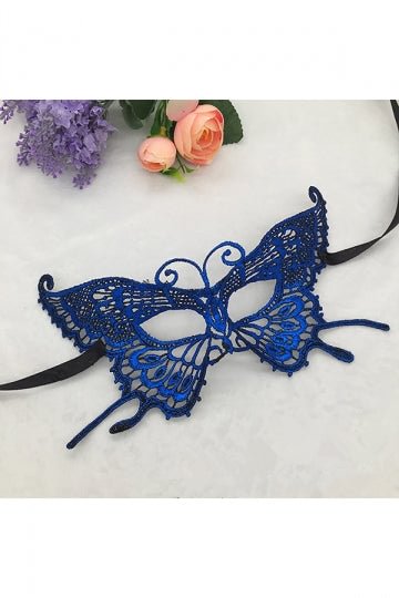 Butterfly Gilding Lace Half Face Eyes Mask For Halloween Party Blue-elleschic