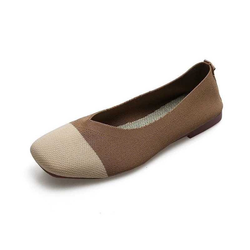 2021Women Flats Ballet Shoes Breathable Knitted Square Toe Moccasins Thick Heels Beige Yellow Flat Ballerina Shallow Female