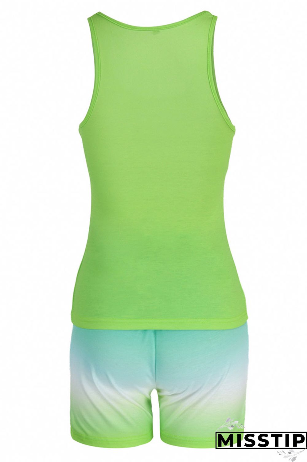 Fluorescent Green Casual Gradual Change Print Patchwork U Neck Sleeveless Two Pieces