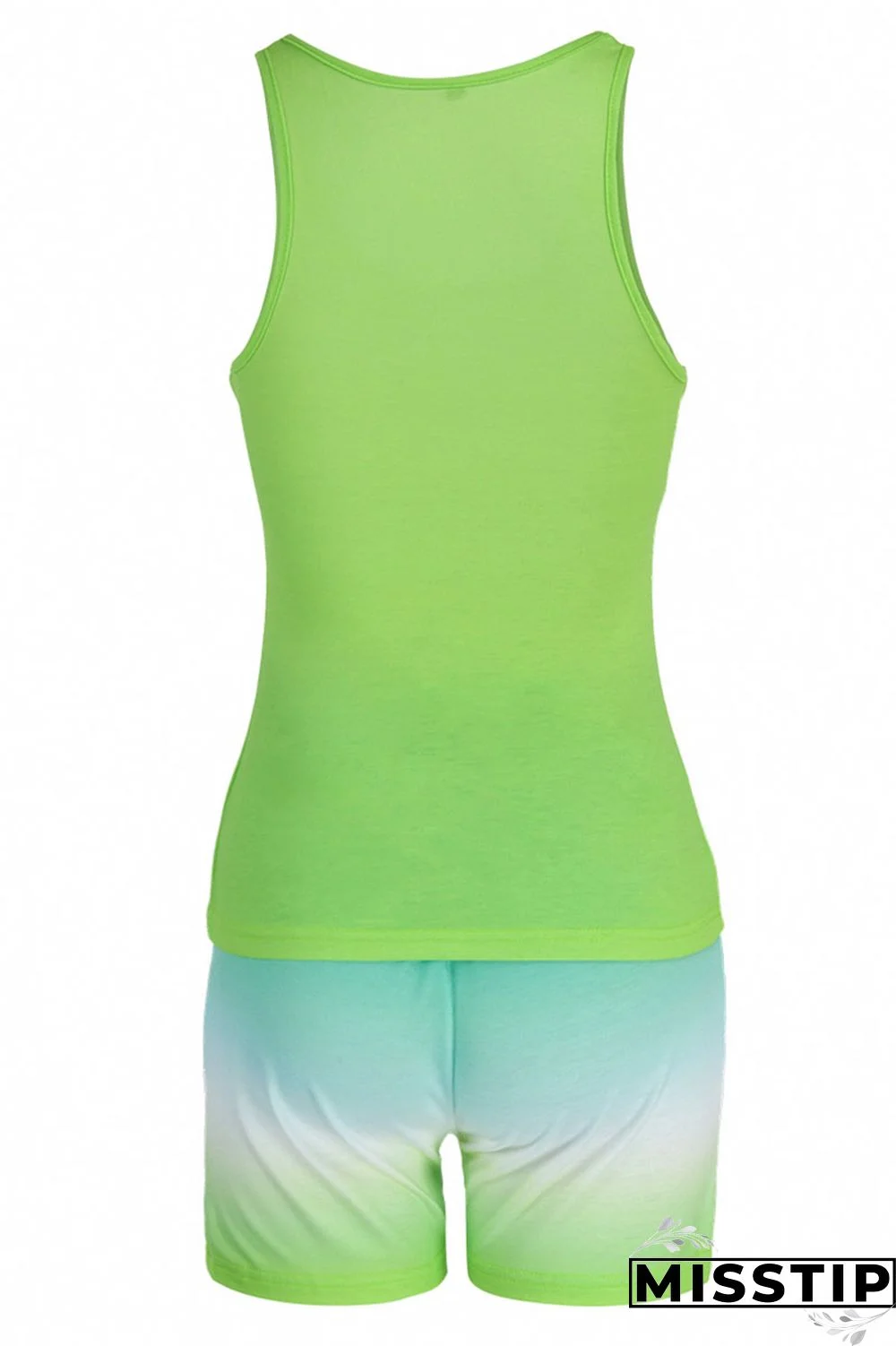 Fluorescent Green Casual Gradual Change Print Patchwork U Neck Sleeveless Two Pieces