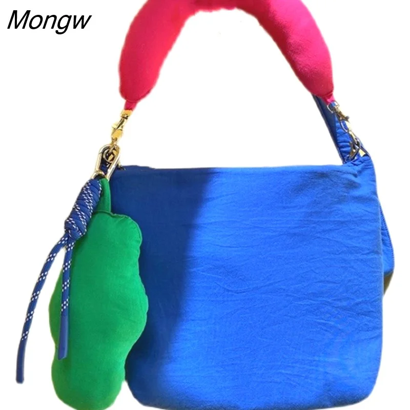 Mongw Blue Space Padded Women Shoulder Bags Fashion Design Ladies Small Purse Handbags Color Contrast Nylon Female Crossbody Bag