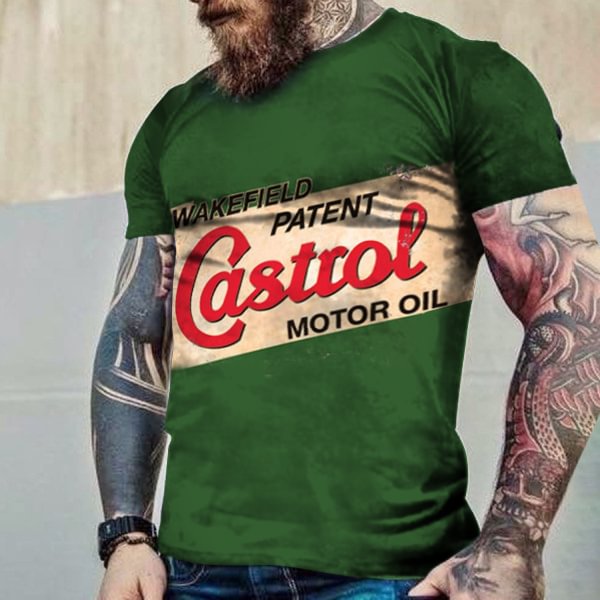 Mens Vintage Castrol Oil Print T-Shirt