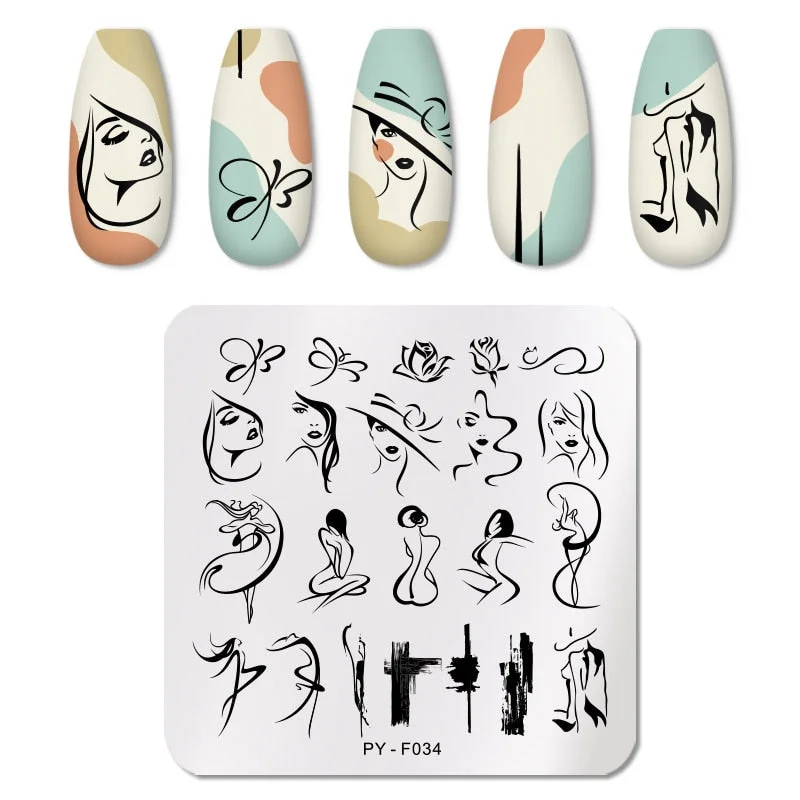 PICT YOU Nail Stamping Plates Characters Pattern Nail Art Plate Stencil Line Pictures People Theme Image Plates Template Tool-Nail Inspo