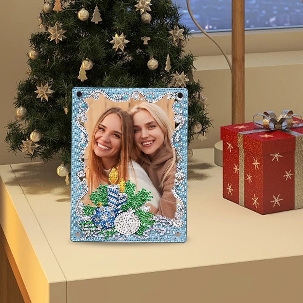 5D DIY Christmas Blue Floral Special Shape Diamond Painting Photo Frame Home Decor
