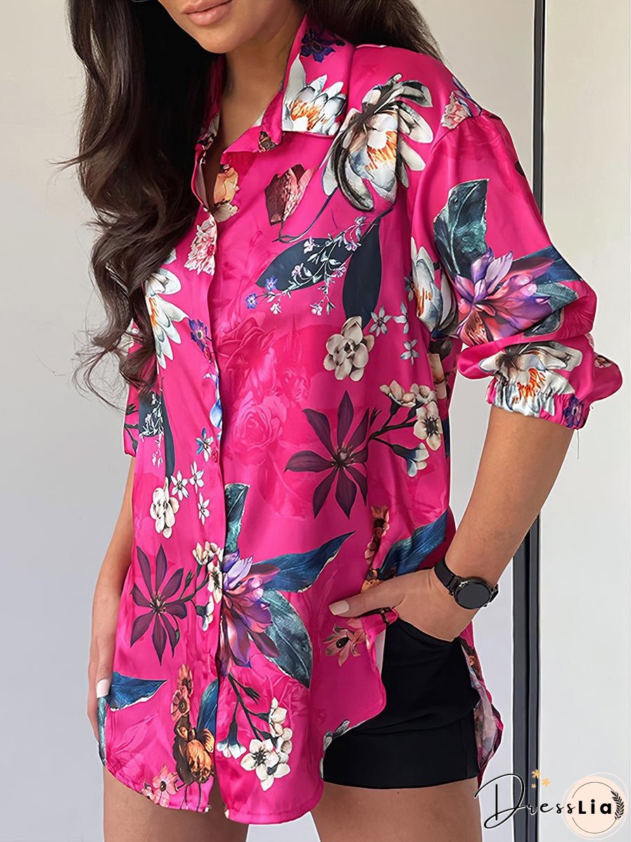 Fashion Lapel Printed Long Sleeve Blouse
