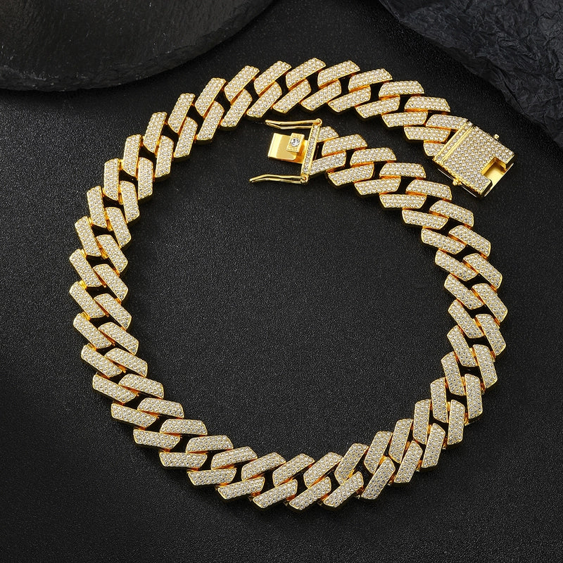 Thermal Mining Cuban Necklace High Quality Affordable Luxury Fashion Alloy Three-Row Drill 20mm Cuban Link Chain Direct Sales