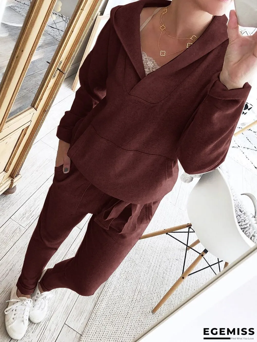 Hoodie Knitted Two Pieces Pants Sets Suits | EGEMISS