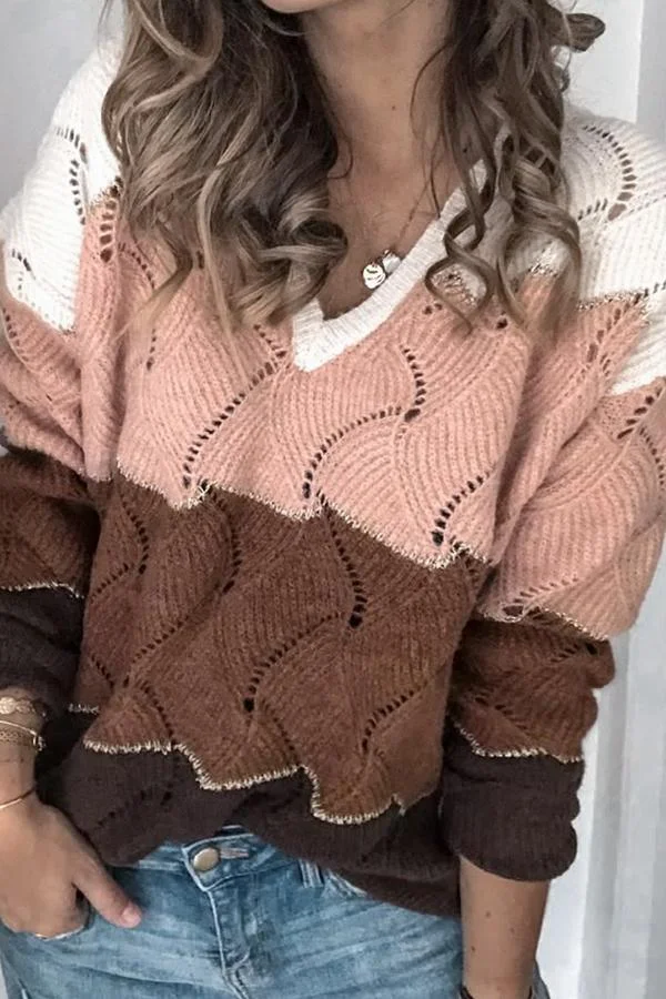 Womens Sweet V Neck Stripe Sweater-Allyzone-Allyzone