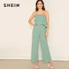 SHEIN Green Zip Back Overlap Wide Leg Spaghetti Strap Jumpsuit Women Summer Office Lady Mid Waist Elegant Glamorous Jumpsuits