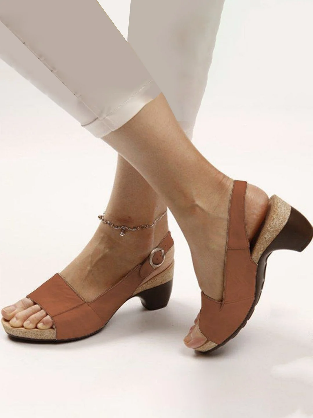 Retro Solid Simple Open Toe Chunky Heel Sandals | IFYHOME